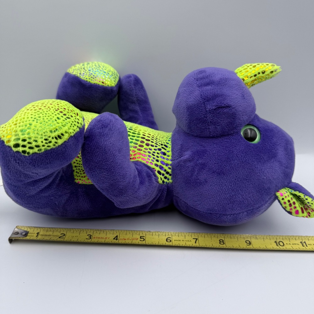 Purple Rhino Plush Toy Neon Green Holographic Scales 10 Inch 3GJUMMIX56 - Picture 7 of 7